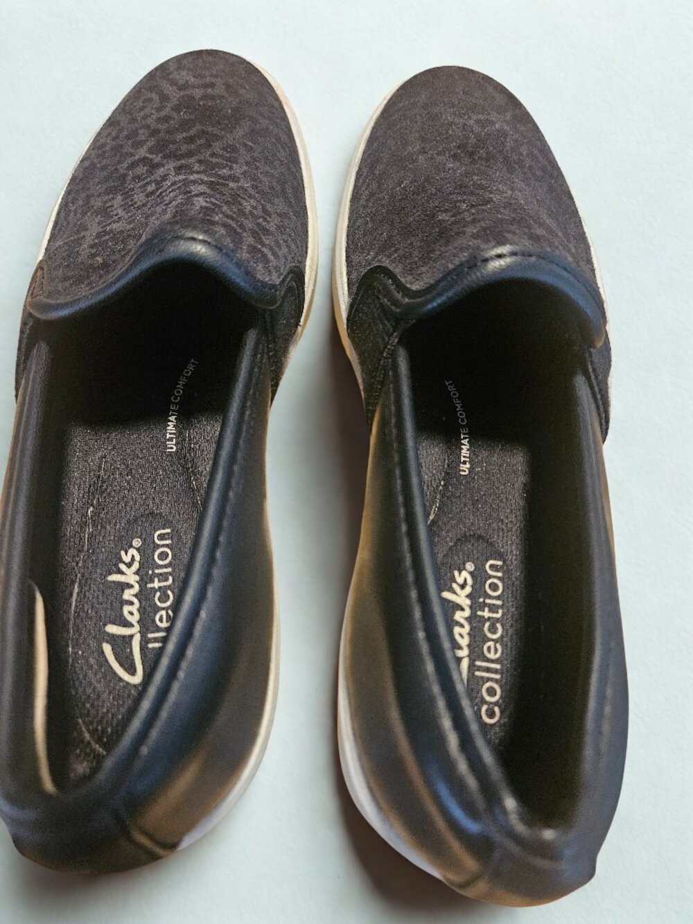 Clarks Collection Black Leopard Print Suede Slip On Platform Sneakers 6.5